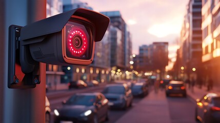 Hightech outdoor camera with thermal detection, glowing red in low light