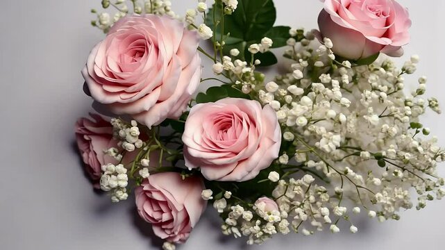 decoration rose arrangement olated gypsophila flowers white video element floral eustoma corner pink flower composition