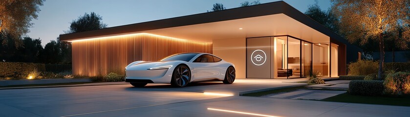 Luxury front gate camera integrated with facial recognition, glowing discreetly