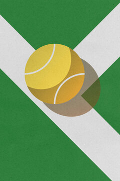 Illustration of a tennis ball on a court with shadow