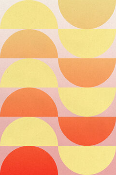 Bauhaus style geometric illustration with red and yellow spheres