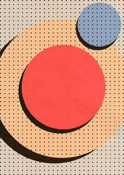 Abstract geometric composition with colorful circles and dots in Bauhaus style
