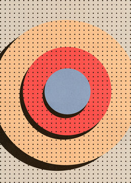 Abstract geometric illustration with circular patterns and shadows