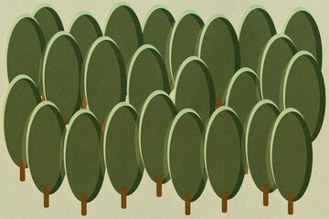 Illustration of a stylized forest with repetitive trees in a vintage style
