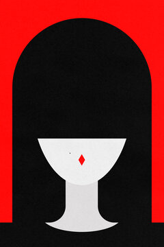 Minimalist stylized portrait of a woman with black and red colors