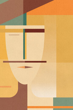 Stylized geometric portrait illustration of a man with a mustache