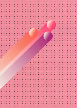 Stylized 3D illustration with colorful columns on a dotted retro pink background
