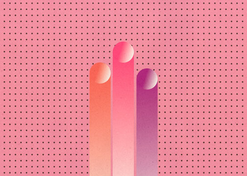 Retro stylized 3D illustration of graphs and spheres on a pink dotted background