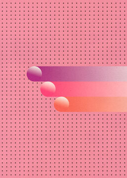 Stylized 3D graph illustration with colorful spheres on a dotted pink background
