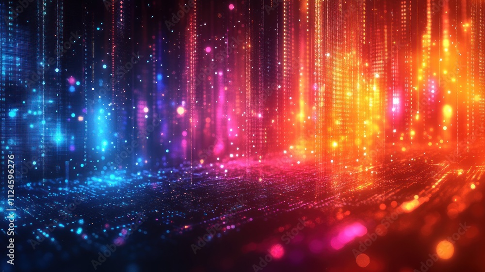 Poster abstract digital background with colorful light patterns.