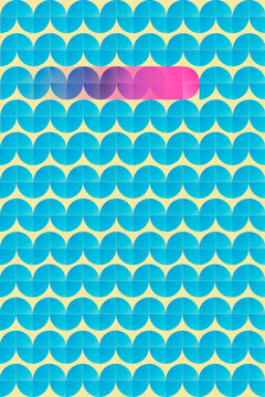 Geometric pattern illustration with Bauhaus influence in blue and pink