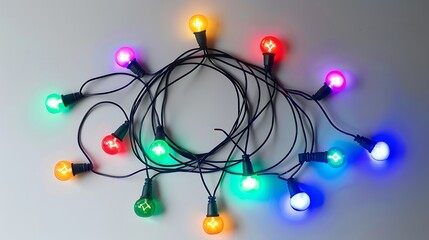 Fototapeta premium Decorative string of Christmas fairy lights in vibrant colors on a white background