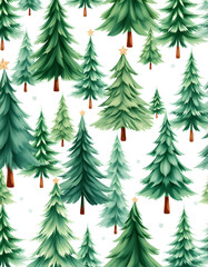 Obraz premium Seamless watercolor pattern from different green Christmas trees on winter holidays, smooth light