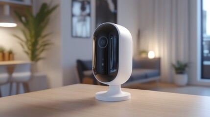 Voiceactivated bookshelf camera system, glowing lens integrated seamlessly