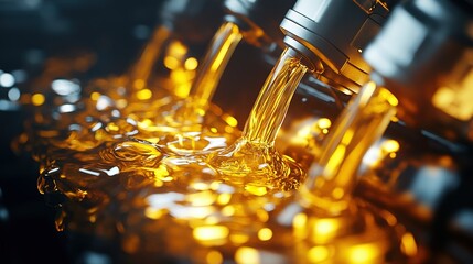 engine oil coating car pistons during operation, close-up