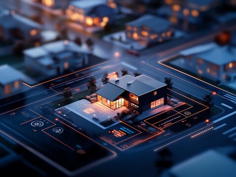 Voicecommandactivated security hub showing a glowing map of a house