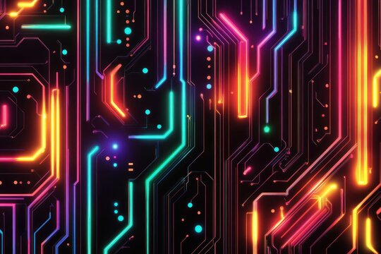 circuit board abstract design vibrant neon lines pattern technology