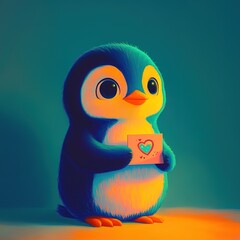 Obraz premium minimalist product photography of cartoon penguin holding small valentine card radiant studio lighting endearing style