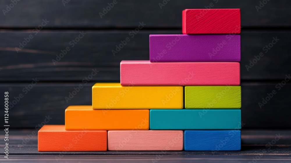Poster stack of colorful wooden blocks arranged in a pyramid shape