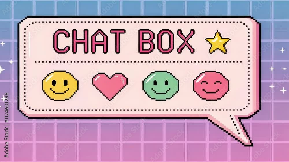 Poster vintage chat box glow a pixelated chat box with a soft pastel gradient background displaying a serie
