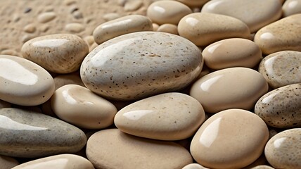 Smooth light beige stones arranged closely together