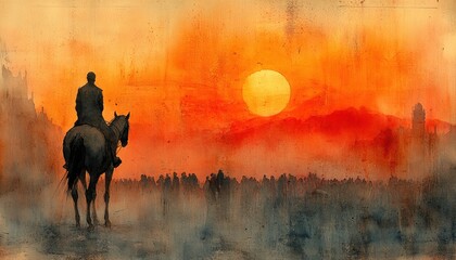 Jesus Christ Enters Jerusalem on Palm Sunday Watercolor Illustration