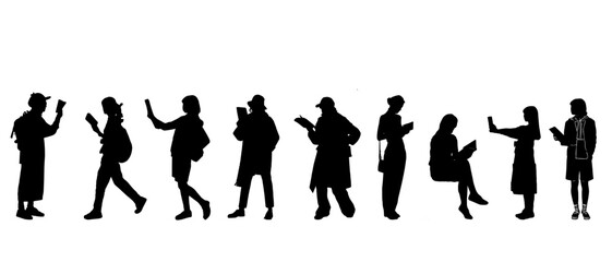 Vector design silhouette set of people reading books 3