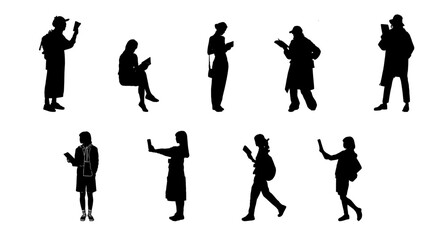 Vector design silhouette set of people reading books 2