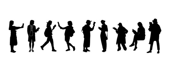 Vector design silhouette set of people reading books 1