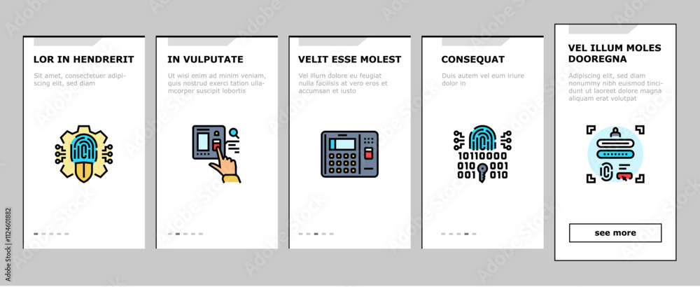 Poster biometric fingerprint id finger onboarding mobile vector identity scan, access verification digital 