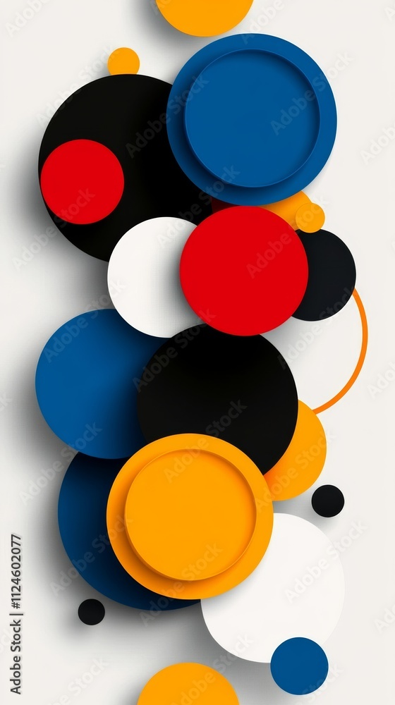 Poster black and white 3d circles with colorful reflections and a spherical design on a patterned backgroun