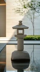Obraz premium Tranquil japanese garden with stone lantern in serene modern setting