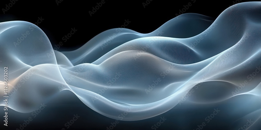 Poster abstract fluid waves of translucent fabric with soft backlighting and minimalist design