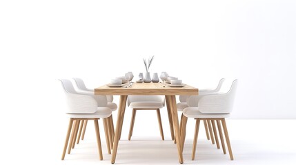 Modern dining table with matching chairs against a plain white background