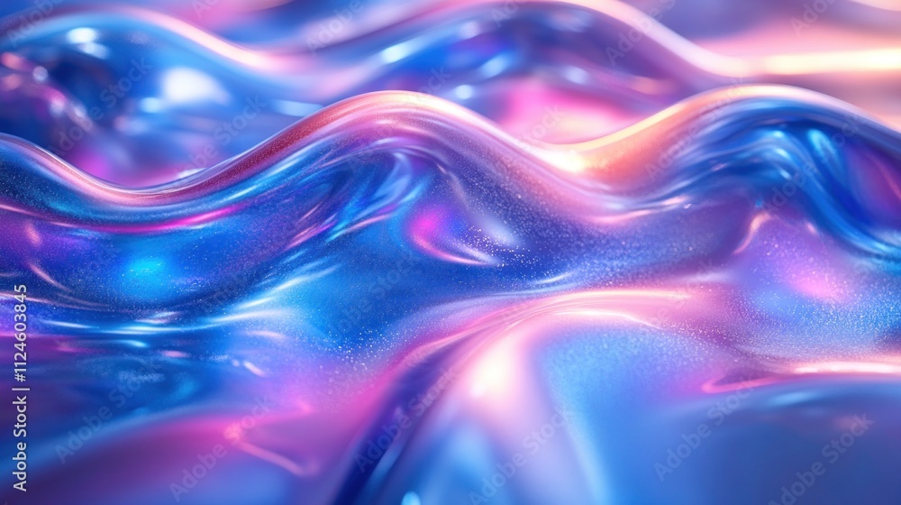 Poster abstract colorful waves with a shiny, fluid texture.