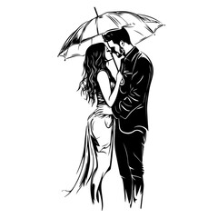 silhouette of a person with umbrella black and white vector illustration