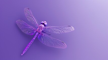 A purple dragonfly with translucent wings on a purple background.