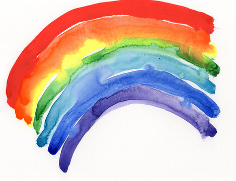 Colorful watercolor painting of a rainbow