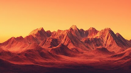 Fototapeta premium Desert mountain range at sunrise, red and orange hues, dry and barren landscape 