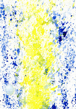 Abstract watercolor splashes of blue and yellow creating a vibrant background