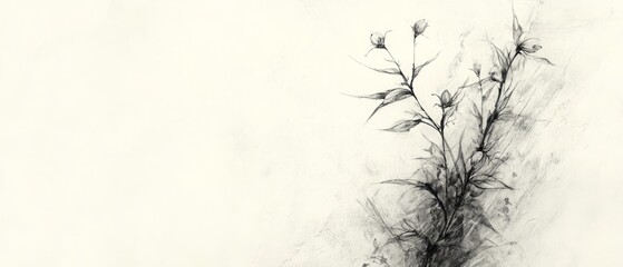 Obraz premium A finely detailed sketch of wildflowers is portrayed against a subtle, light background, emphasizing the elegance of nature in a minimalist style