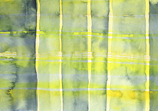 Abstract watercolor painting with a checkered pattern and yellow-green hues.