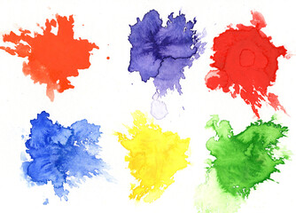Authentic watercolor painting on paper with primary and complementary colors.