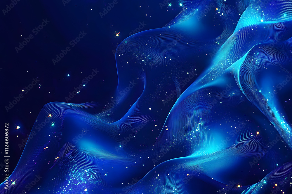 Poster abstract blue background with shiny lines and space for text, vector illustration
