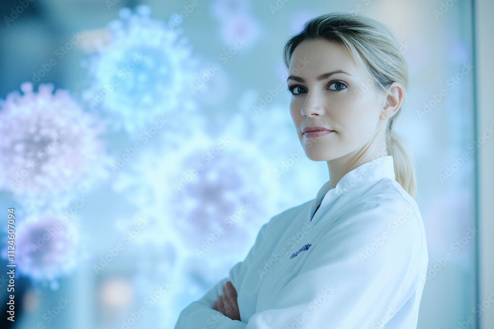 Aufkleber medical professional analyzing virus patterns in a laboratory setting. generative ai