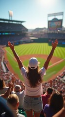 Energetic Baseball Stadium Packed With Cheering Fans on a Sunny Day