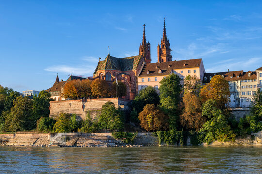 Basel Switzerland cityscape with Old Town and Rhine River in autumn