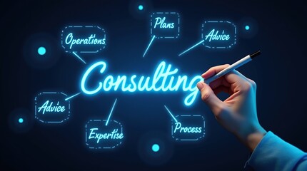 Fototapeta premium Futuristic Consulting Concept with Neon Blue Glowing Design