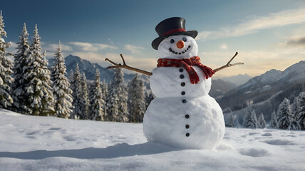 Fototapeta premium snowman, Christmas hat, happy mood, festive, winter, holiday spirit, joyful snowman, Christmas decoration, winter cheer, snow, Santa hat, holiday season, cheerful snowman, Christmas joy, seasonal 