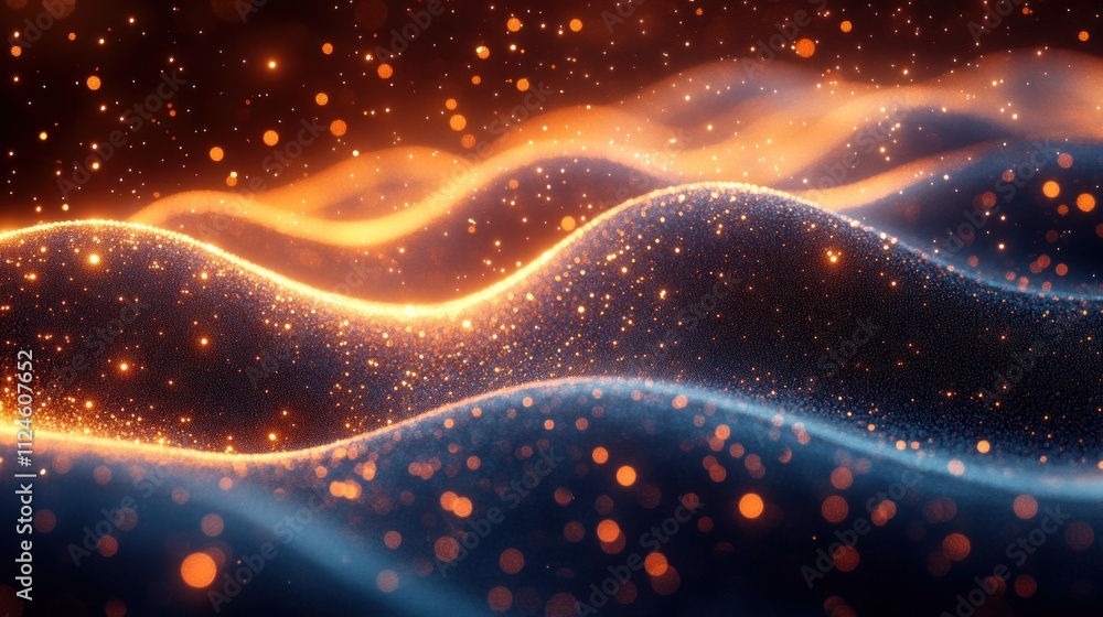 Fototapete Digital Abstract Wave Background with Glowing Particles for Technology and Network Applications